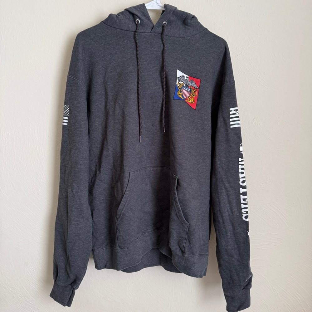 Men's champion 1119  Hoodie with Navy Graphic Design size Large